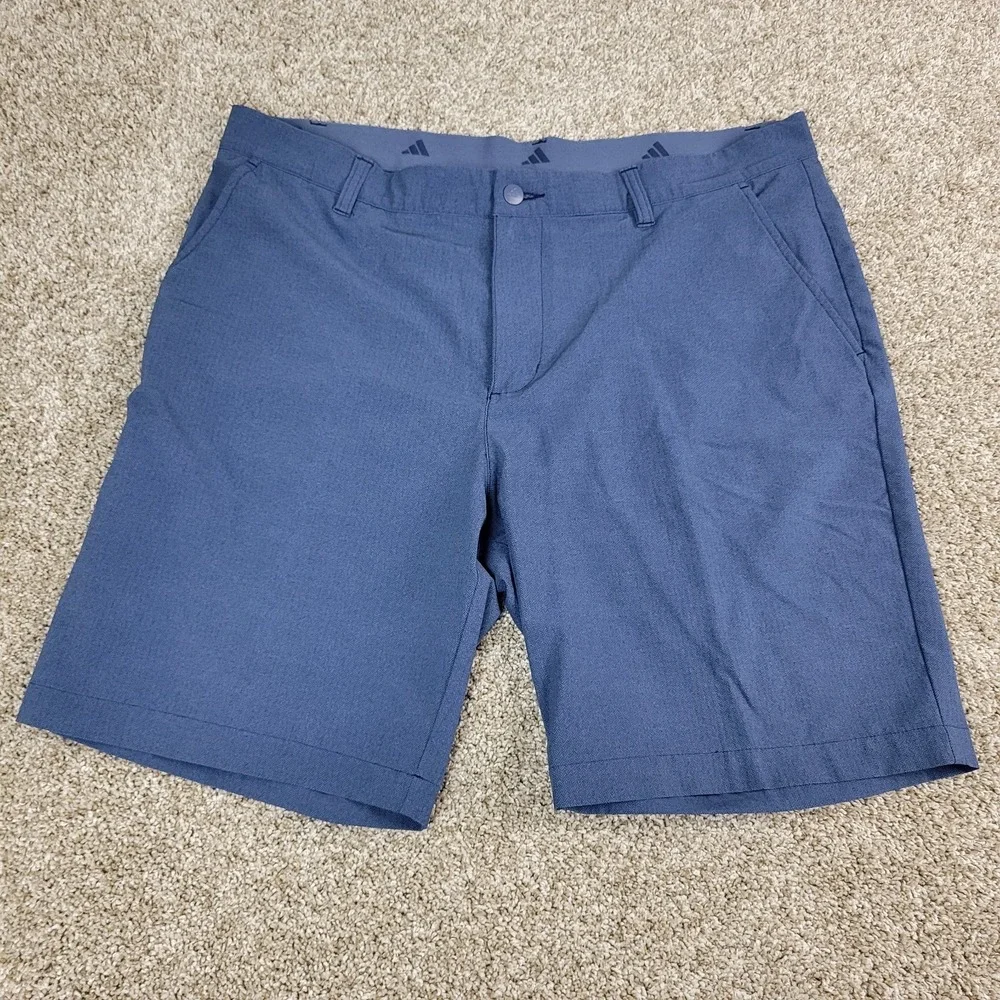 Adidas‎ Mens 36 Blue Herringbone Elastic Waist Chino Stretch Golf Shorts